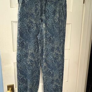 Anthropologie Teal Patterned Fleece Pants